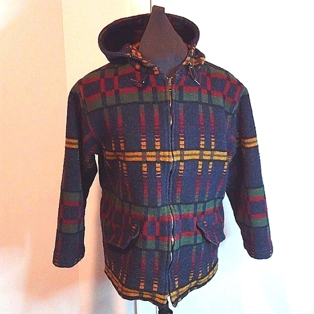 VTG Woolrich Hooded Zip Front Geometric Wool Jacket Size M
